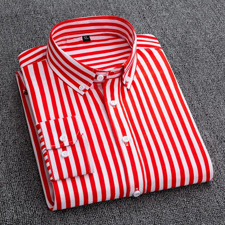 Mens Dress Shirts Striped Long Sleeve Spring Autumn Smart Casual Business Non-Ironing Slim Fit Formal Men's Shirt Blue White