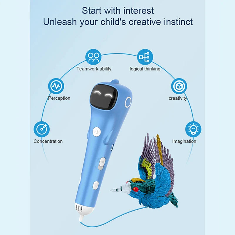 Creative 3D Pen for Safe DIY Art - Low Temp Anti-Scald PCL Filament Drawing Tool for Kids - Perfect Gift for Christmas & Birthdays!