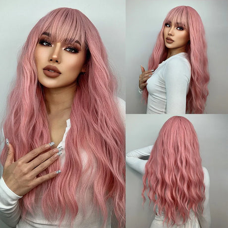 EASIHAIR Light Orange Synthetic Wigs Long Wavy Ombre Natural Hair Wigs with Bangs for Women Cosplay Lolita Wig Heat Resistant