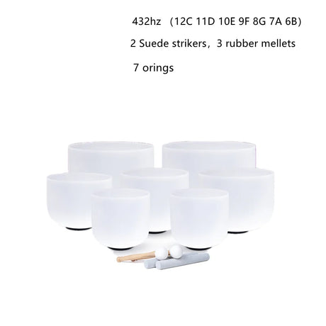 Frosted Quartz Crystal Singing Bowl, 440Hz, 432Hz, 6 "-12" Note CDEFGAB Set of 7Pcs