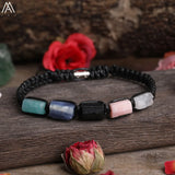 Natural Black Tourmaline Nugget Beads Knotted Handmade Woven Bracelet Women Stone Beads Braid Bracelet Adjustable N0456AMI