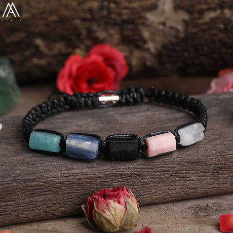 Natural Black Tourmaline Nugget Beads Knotted Handmade Woven Bracelet Women Stone Beads Braid Bracelet Adjustable N0456AMI