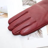 New women's leather color gloves sheepskin classic straight style knitted lining spring driving mittens autumn