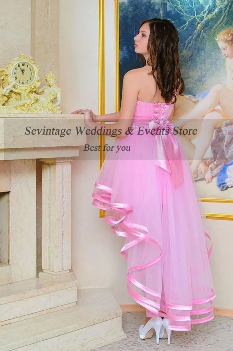 Sevintage One Shoulder High Low Tulle Homecoming Dress Vintage Above Knee Mini Cocktail Dresses Bow Lace Prom Gowns vestidos