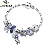 ZMFINES 2022 New Silver Color Charm Bracelets With Blue Star Moon Beads Pendant For Women Space Series Jewelry Gift Dropshipping