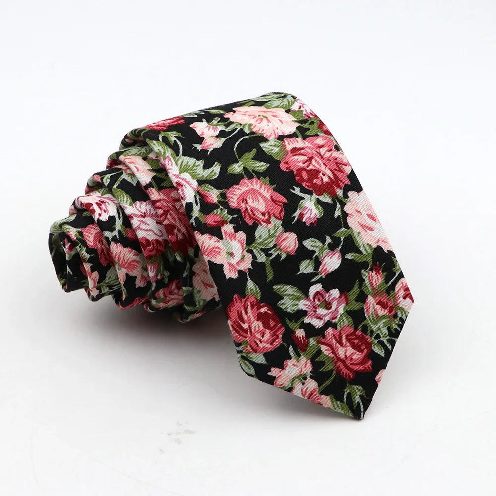 New Floral Tie For Men Skinny Casual Cotton Necktie For Wedding Casual Mens Neckties Classic Suits Flower Print Neck Ties Cravat