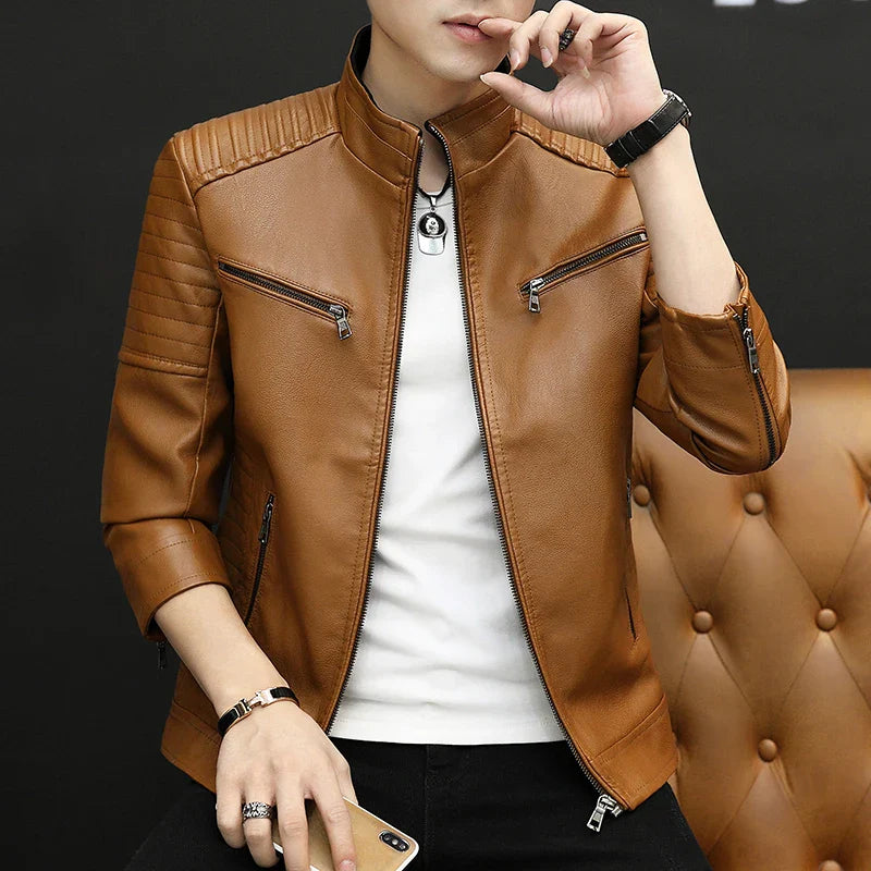 Men Leather Suit Jacket Men Slim Fit Short Coat Men Fashion Leather jacket Streetwear Casual Blazer Jackets Male Outerwear