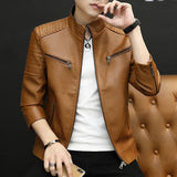 Men Leather Suit Jacket Men Slim Fit Short Coat Men Fashion Leather jacket Streetwear Casual Blazer Jackets Male Outerwear