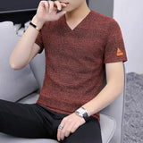 Plain T Shirt Men Summer Top Vintage Streetwear Knitted Black T Shirt V neck Short sleeve Tee Casual Plus size