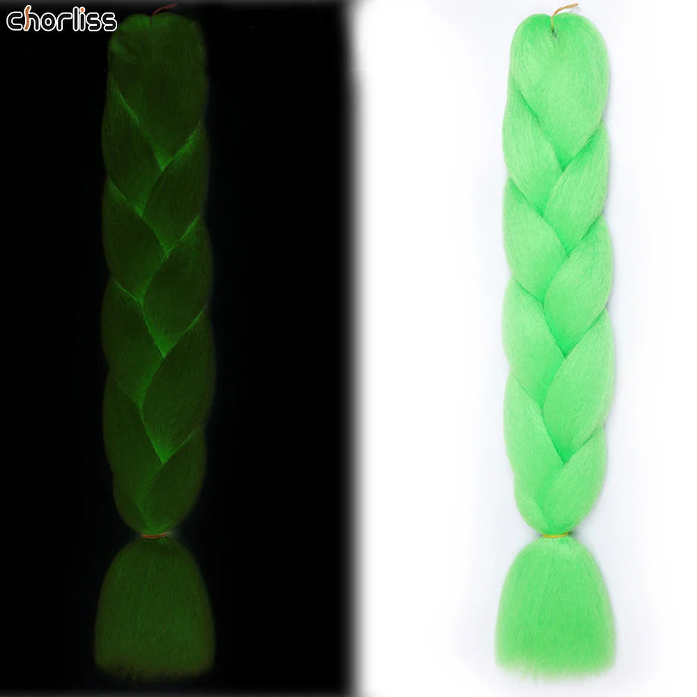 24 Inches 100g Glowing Synthetic Jumbo Braids Fluorescent Green Shinning Hair In The Darkness Crochet Braiding Hair Extensions