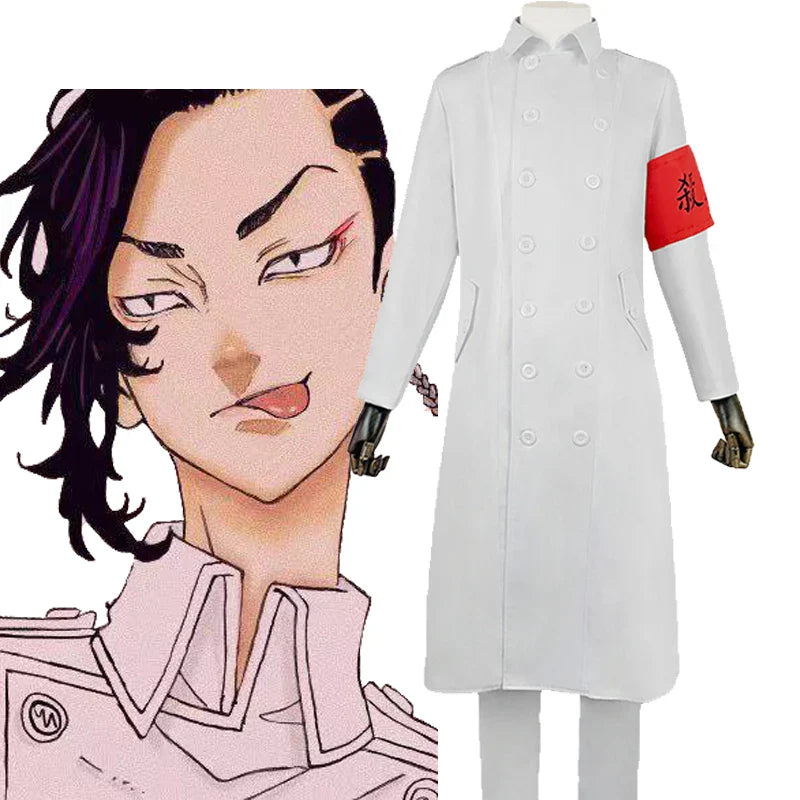 Anime Tokyo Revengers Cosplay Costume Seishu Inui Kokounoi Hajime White Trench Coat Pants Armband Uniform Party Costumes