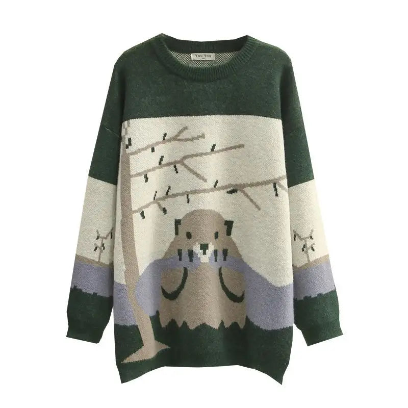 Women Clothing Sweater Plus Size 2021 Autumn Winter New Jumper Casual Cartoon Bear Jacquard Female Knitted Pullovers