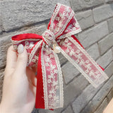 Korean Fabric Big Bow Spring Clip Lady Lace Embroidery Hair Clip Hairgrip Holiday Gifts Women Hair Pins Wedding Hair Accessories