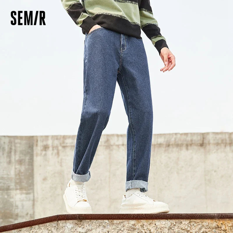 SEMIR Jeans Men Solid Retro Hong Kong Style Slim Feet Man New Washed Demin Pants Trend Ins