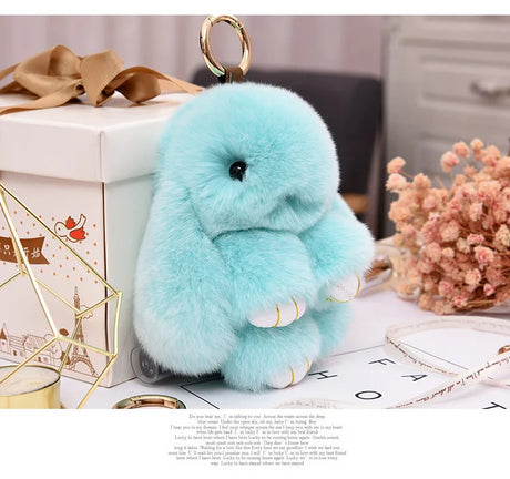 Cute Plush Bunny Keychain Women Fur Pom Pom Angel Rabbit Key Ring Hare Plush Dolls Toy Girls Bag Car Key Pendant Kids Xmas Gift