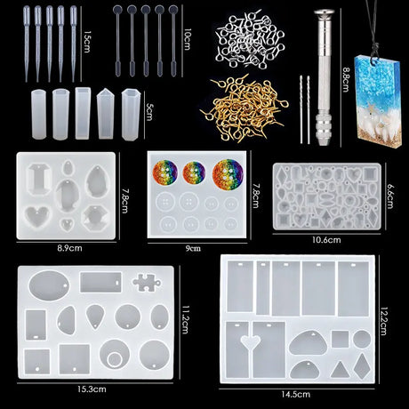 Silicone Mold For Epoxy Resin Set Jewelry Casting Mould Kit with Hand Drill,Glitter Sequins,Tools for Pendant Earring Making DIY