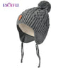 ENJOYFUR Warm Winter Baby Knitted Hats Real Fur Pompom Fleece lined Boy Caps Cute Thick Kids Elastic Earflap Outdoor Ski Beanies