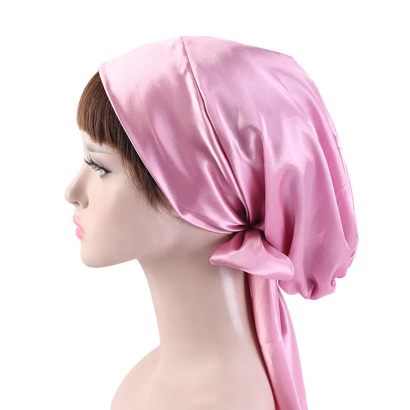 New Women Silk Satin Night Sleeping Cap Head Wrap Bowknot Turban Pre Tied Fitted Bandana Chemo Cap Nightcap Hair Loss Patients