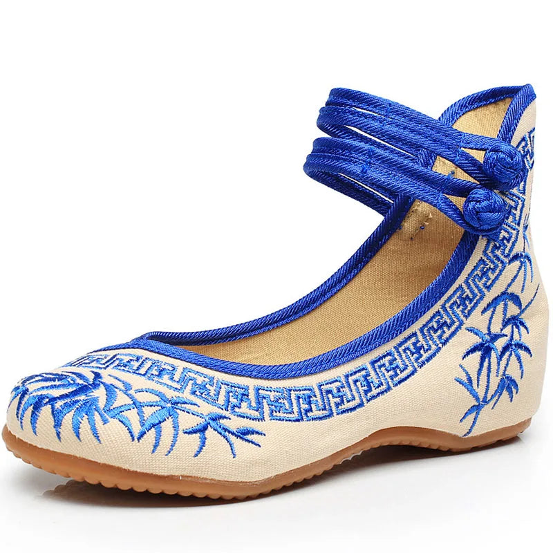 Lady models bamboo literati ink Chinese style blue and white porcelain series embroidered cloth shoes women's shoes  WSH2296