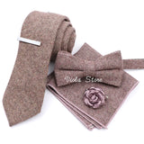 Top 50% Wool Soft 7cm Tie Bowtie Hankie Clip Brooch Sets Dusty Green Solid Classy Men Wedding Suit Daily Cravat Accessory Gift