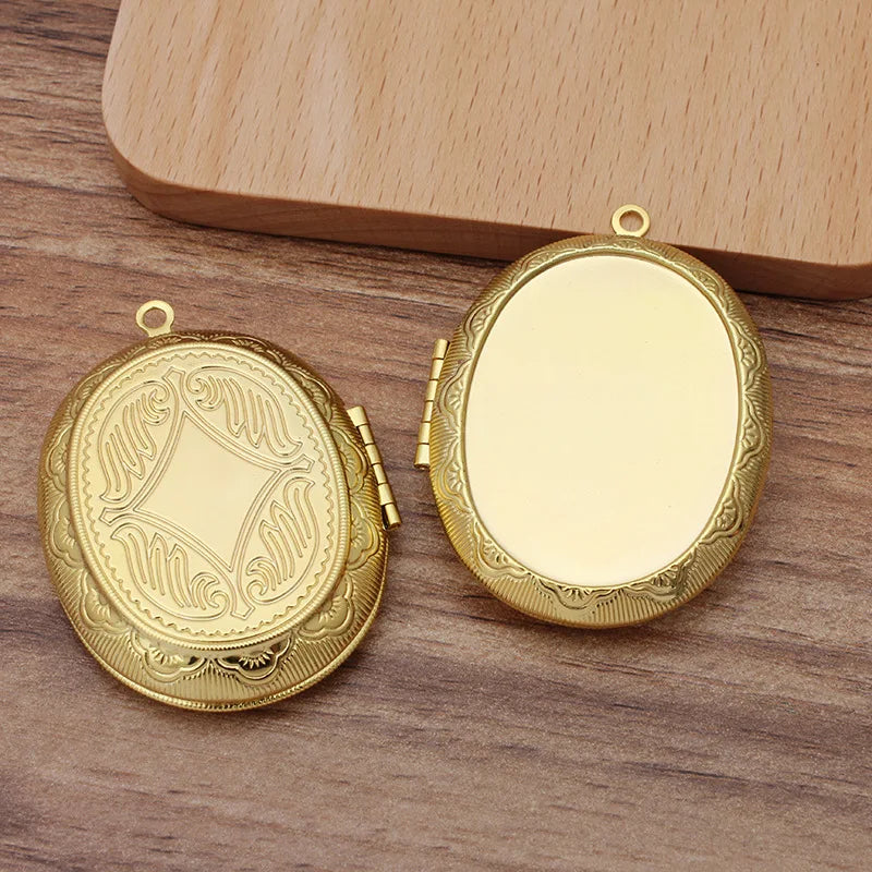 5 PCS Fit 30*40mm Oval Cabochon Metal Brass Locket Pendant Can Open Photo Locket Pendant DIY Necklace Pendant Wholesale