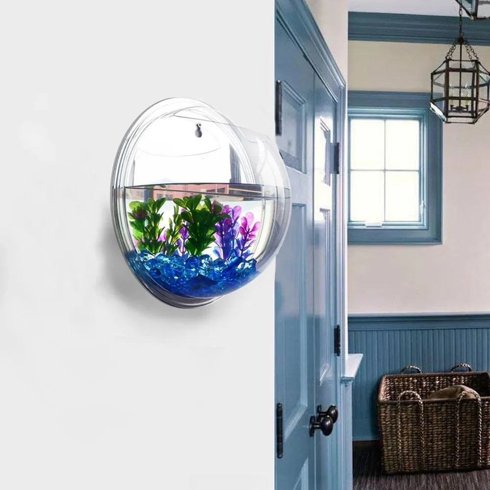 Behogar Dia 23cm/29.5cm Acrylic Fish Bowl Wall Mount Hanging Aquarium Aquatic Pet Supplies Products Fish Tank Flower Plant Vase