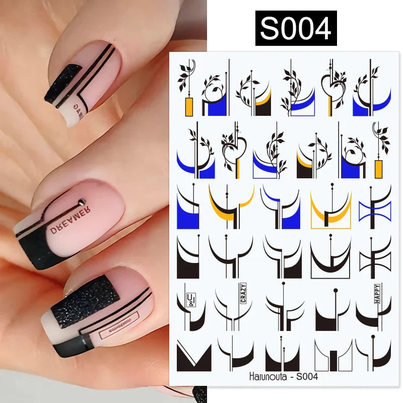 3D Silver Frame Nail Sticker Silver Bronzing Stripe Lines Sliders For Nails Tribal Pattern Decals Marble Blooming Nail Tattoos