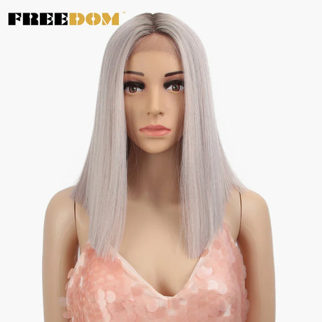 FREEDOM Synthetic Lace Wig Short Bob Straight Middle Part Lace Wigs Blue White Pink Purple Ombre Color Cosplay Wigs For Wome