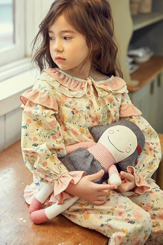 New Kid Girl's Lolita Cotton Floral Pajama Sets.Vintage Toddler Kid‘s Flowers Pyjamas Set Sleep Loungewear.Children’s Clothing