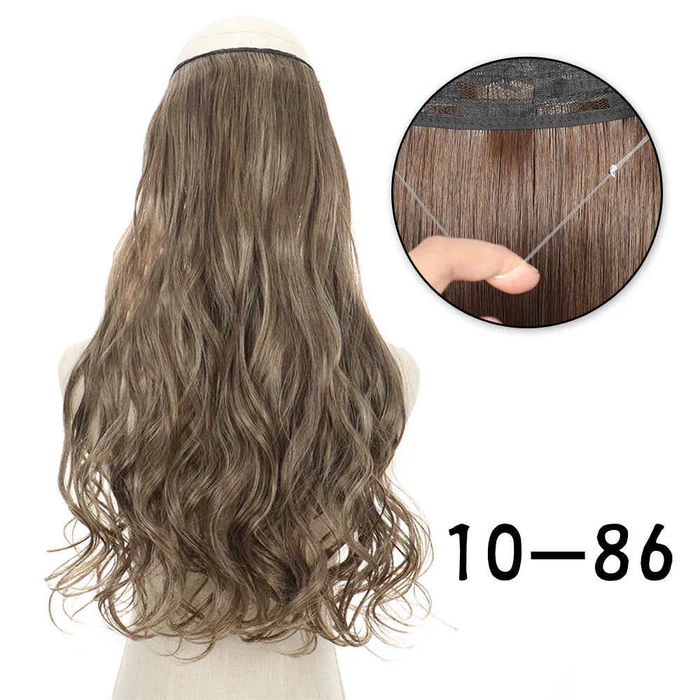 Hair Extensions No Clips Synthetic Fake Hair Ombre Pink Blonde Brown Black Natural Wavy Curly False Hair Piece For Woman