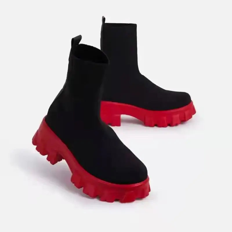 2023 Autumn Winter New Couple Socks Shoes Women Thick-soled Casual Large Size Net Red Knitted Short Boots Women Botas De Mujer