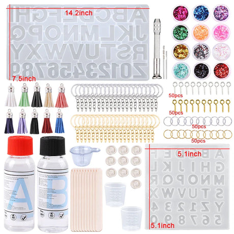 Epoxy Resin Kit for Beginners Silicone Resin Mold Set with DIY Supplies Tools, Glitter Sequins, Foil Flakes for Jewelry Making