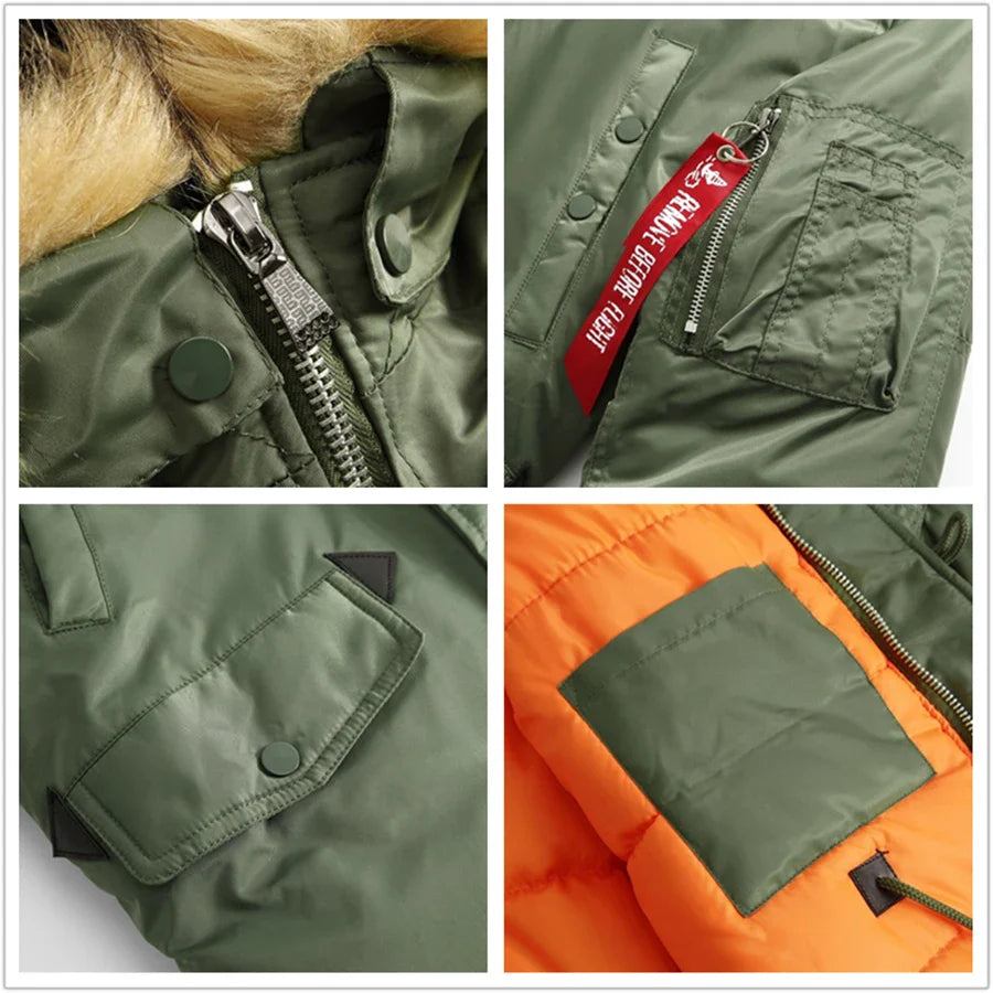 N-3B Winter ALASKA Coat Men Fur Hood Slim Fit Thick Parka Padded Military Jacket for Cold Weather