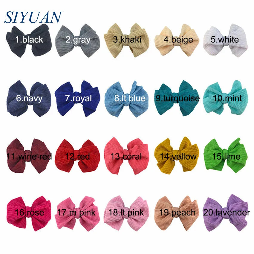 20pcs/lot High Quality 4.5'' Solid Seersucker Waffle Bow Knot with Clip Girl Party Headdress Accessories HDJ157