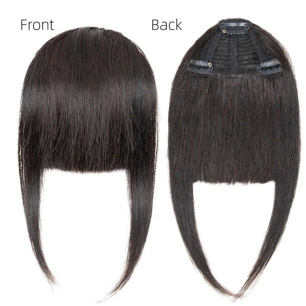 Isheeny Human Hair Bangs 3 Clips In Black Blunt Cut Fringe Hair Piece Natural Black Blonde Bang 8" Clip In Hair Extensions Brown