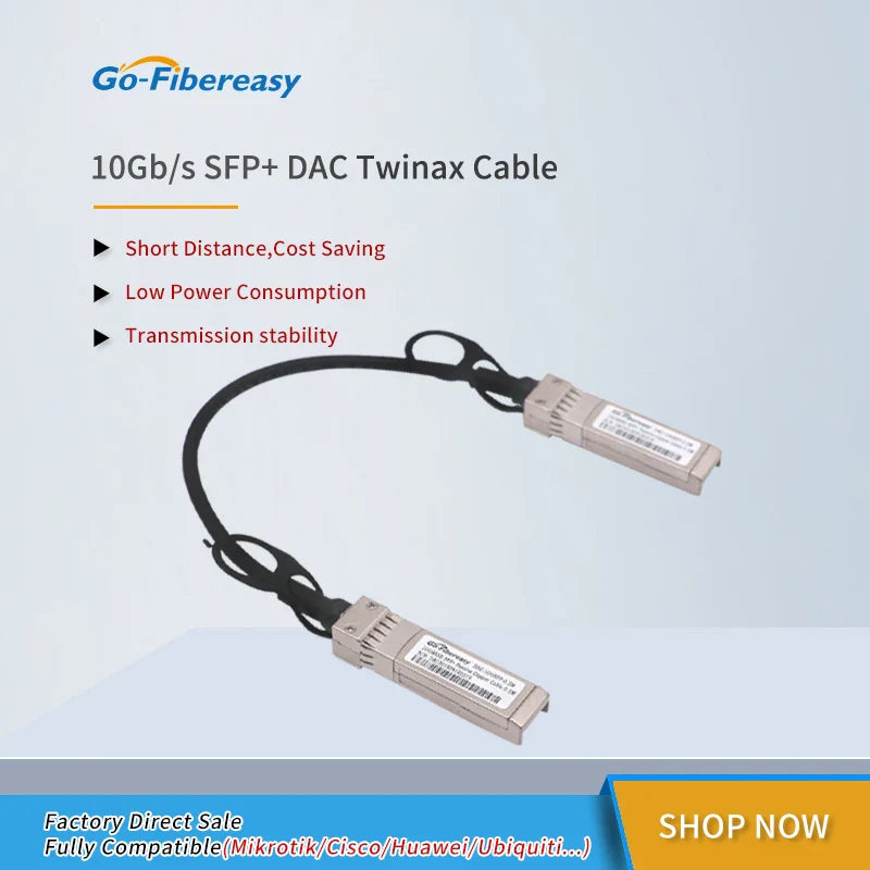 SFP DAC Cable 20cm,3m,10m 10Gb SFP+ Passive Twinax DAC Cable Compatible Cisco,Ubiquiti,Mikrotik,Netgear,HW Fiber Optic Equipment