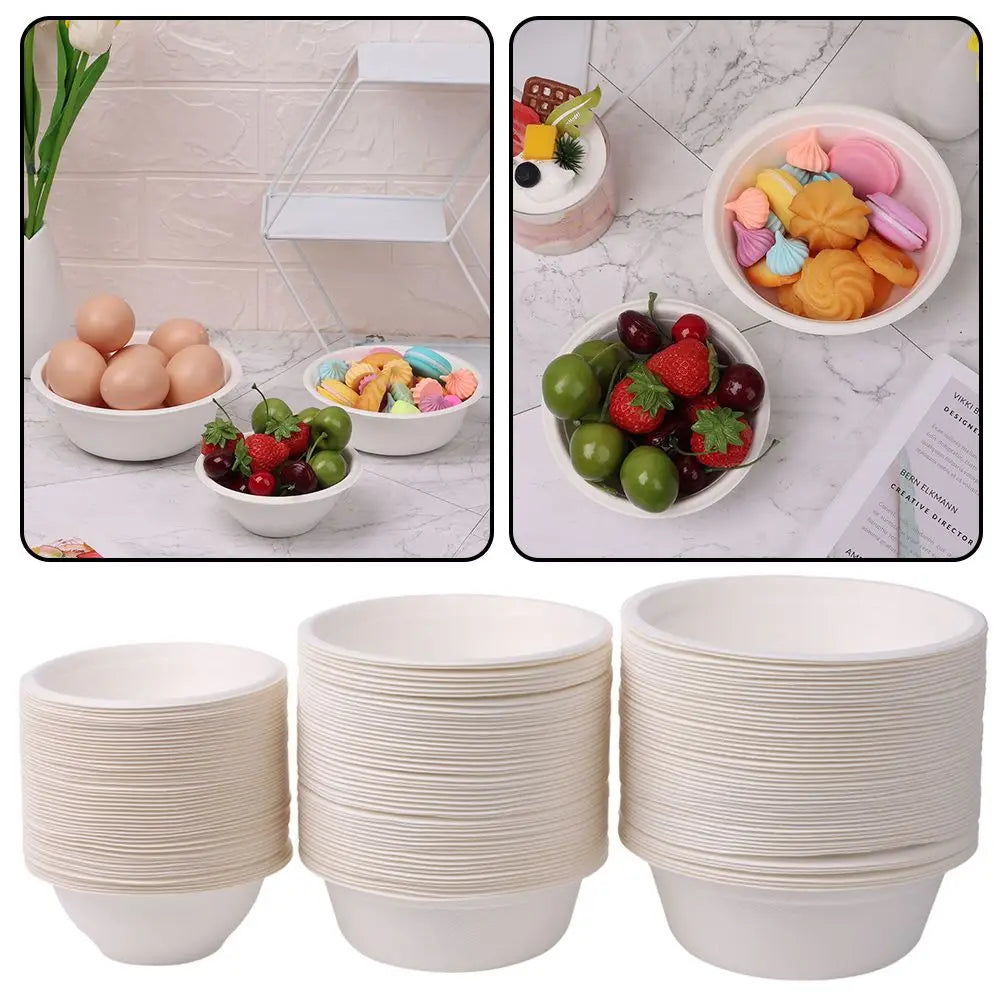 50PCS/Pack 220/350/500ml Disposable Dinnerware ECO-Friendly White Paper Bowl Tableware Outdoor Party Dining Barbecue Supplies