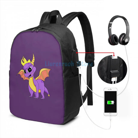 Funny Graphic print Spyro the dragon(2) USB Charge Backpack men School bags Women bag Travel laptop bag