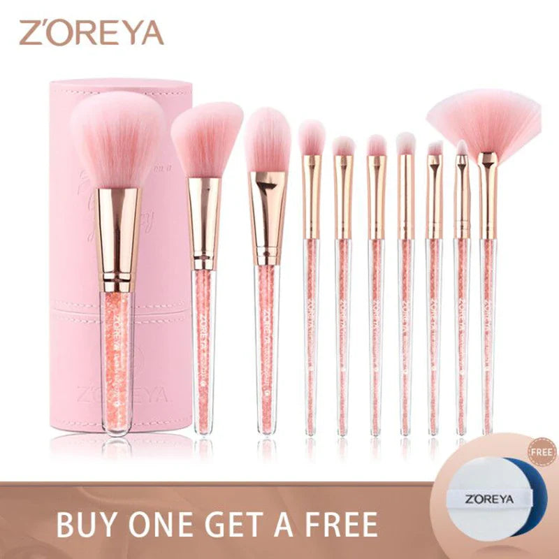 Zoreya Brand Concealer Blending Professional Makeup Brushes 10pcs Soft Synthetic Hair Blush Foundation Eye Shadow Fan Brush