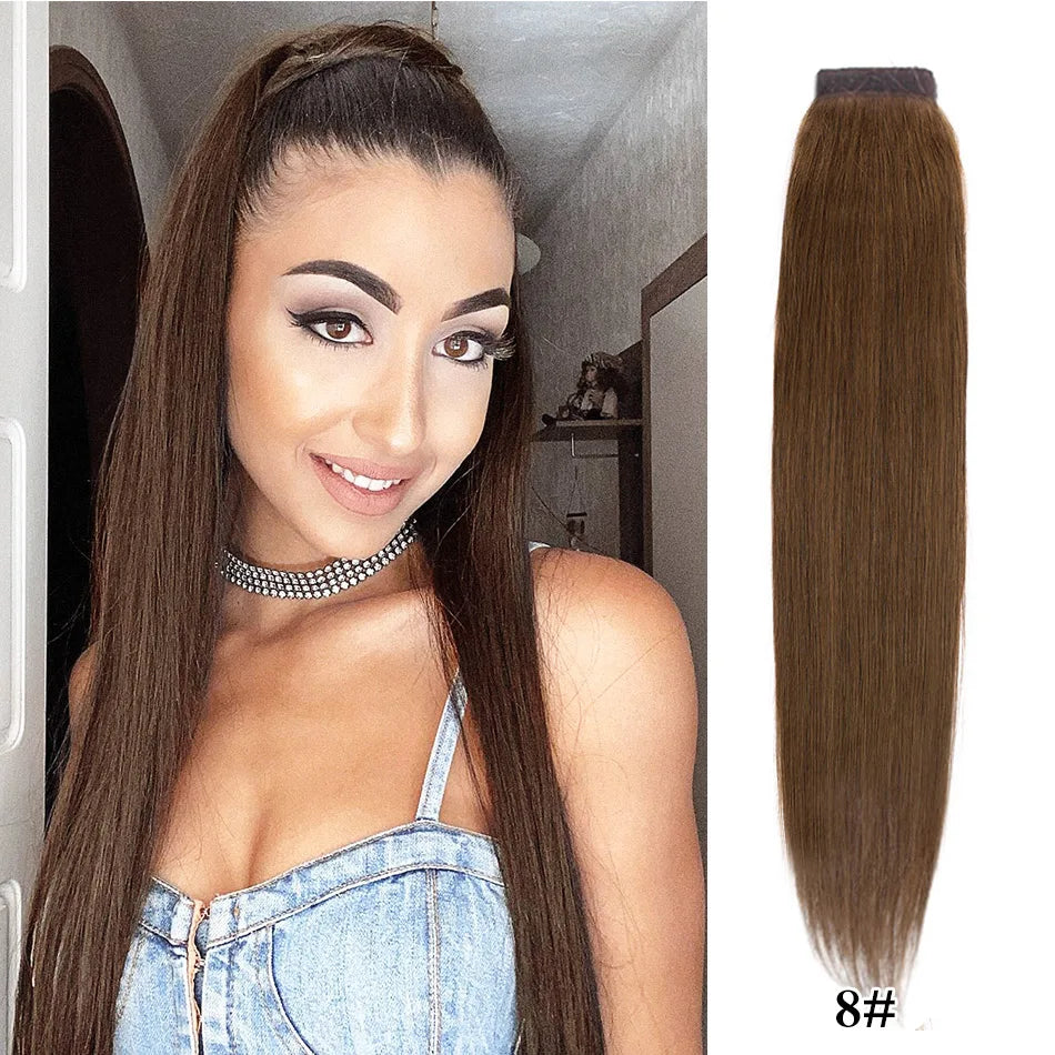 Real Beauty Ponytail Human Hair Wrap Around Horsetail Straight Brazilian100% Remy Human Hair Ponytail Extensions 60/100/120/150g