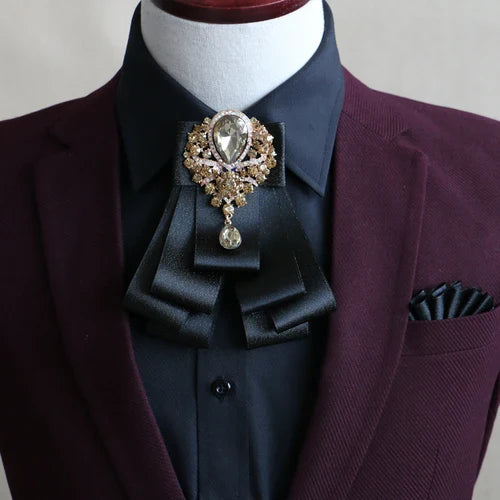 Handmade British Style New Diamond Bow Ties for Men's Wedding Groomsman Fashion Shirt Suit Accessories Bowtie Collars Flower Set