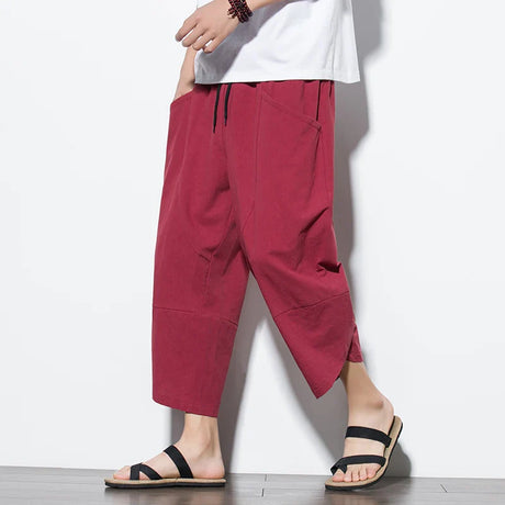 2023 Summer Men Chinese Style Cotton Linen Harem Pants Men Streetwear Breathable Beach Pants Male Casual Calf-Lenght Trousers