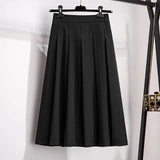 155Kg Plus Size Women's Summer Loose A-Line Pleated Skirt 5XL 6XL 7XL 8XL 9XL 10XL High Waist Temperament Skirt Bblack Apricot