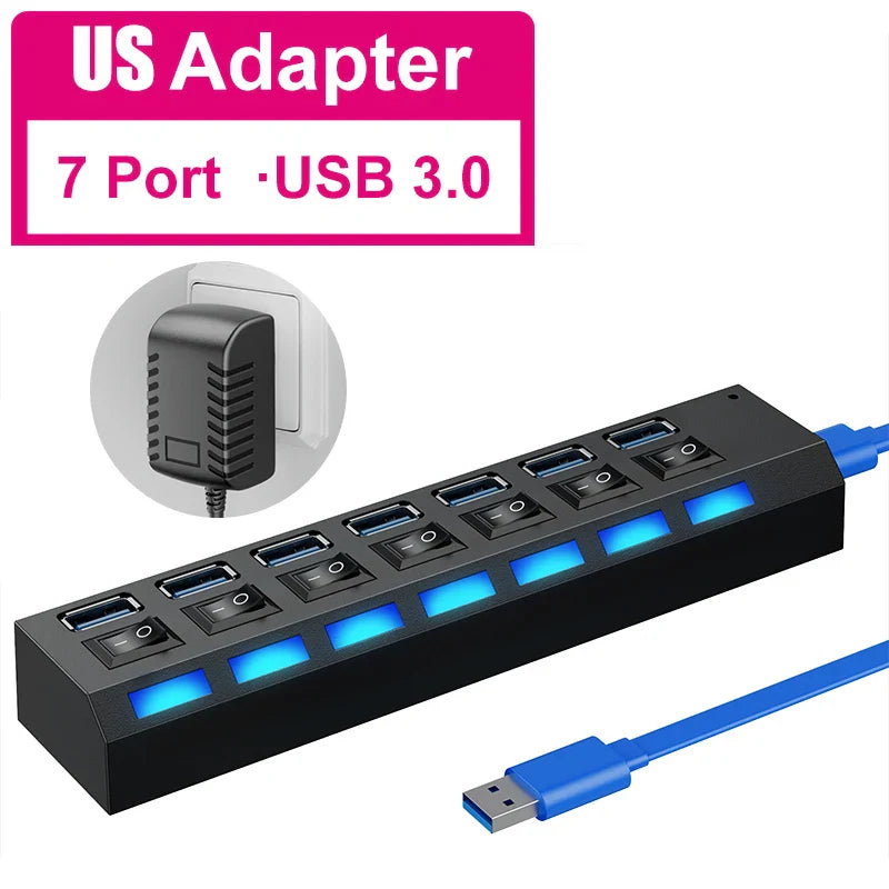 USB Hub 3.0 USB 3 0 Hub Multi USB Splitter 3 Hab Use Power Adapter Multiple Expander 2.0 Hub With Switch For Laptop Accessoriess