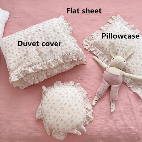 Vintage Floral Muslin Cotton Baby Bedding Set Girls Infant Kids Cot Crib Bedding Set Duvet Cover Sheet Pillowcase Without Filler