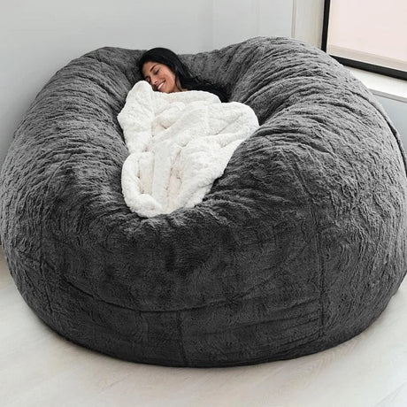 Dropshipping 7FT 183cm Fur Giant Removable Washable Bean Bag Bed Cover Comfortable Living Room Furniture Lazy Sofa Coat Recline