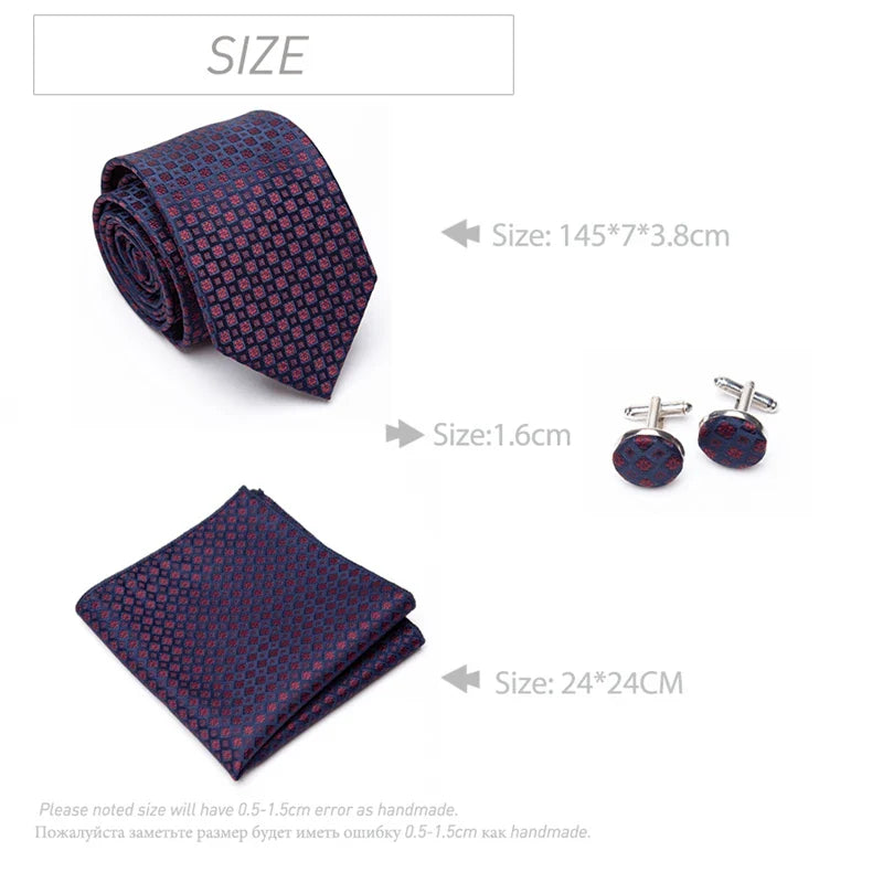 Mens Jacquard Tie Cravat Cufflinks Set Luxury Necktie Fashion Stripe Ties for Men Gift Wedding Dress Handkerchief Accessories