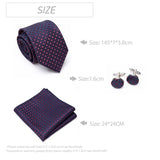 Mens Jacquard Tie Cravat Cufflinks Set Luxury Necktie Fashion Stripe Ties for Men Gift Wedding Dress Handkerchief Accessories