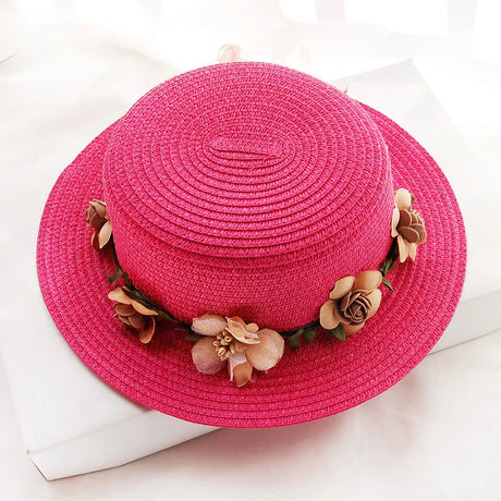 2019 Parent-child Summer New Women's Sun Hat Bucket cap beige lace Bowknot Flowers Ribbon Flat top Straw Hat Beach Caps Panama