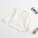 Sweet Princess Style Baby Girls Summer Solid Color Shirt Ruffles Lace Short Sleeve Soft Cotton Shirt Children Tops Outwear